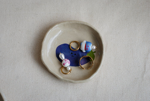 awkward aubergine friend ceramic trinket dish top view, cute handmade pottery