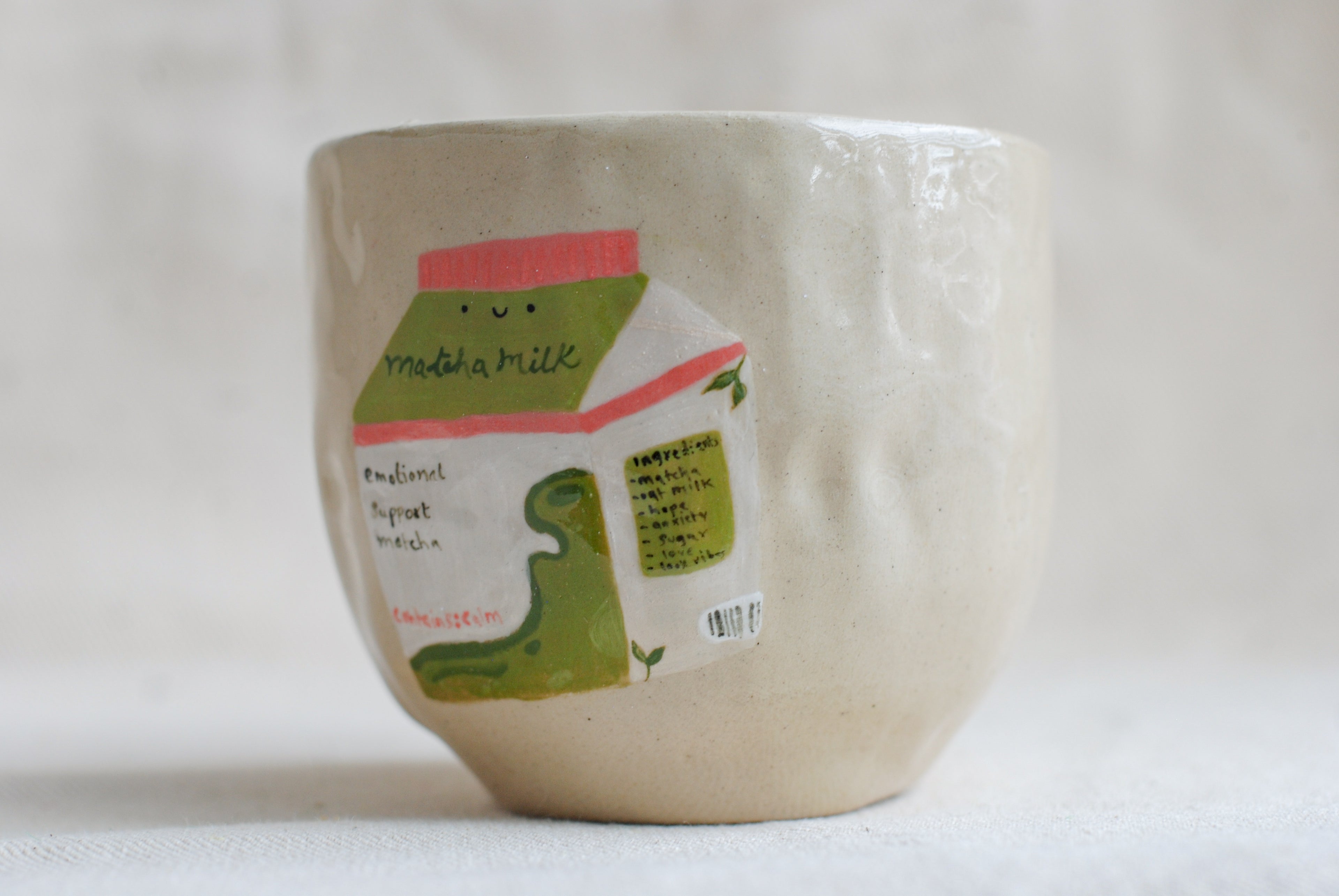 emotional support matcha cup handmade pottery Netherlands, cute ceramic cup
