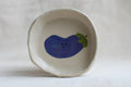 handmade ceramic trinket dish with hand-painted awkward aubergine, whimsical stoneware Netherlands
