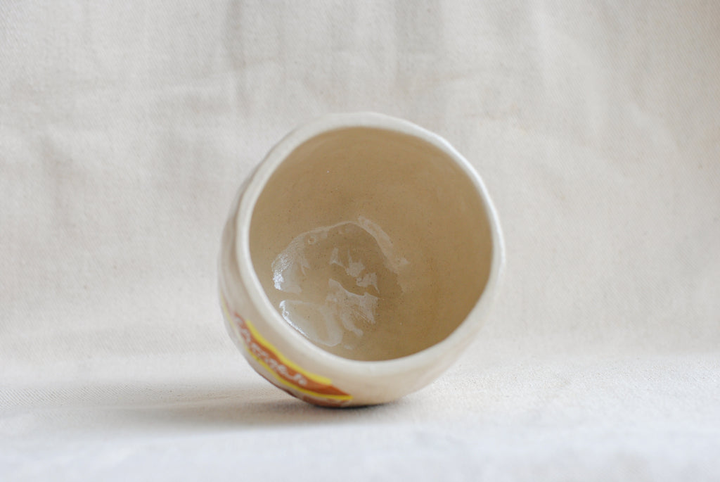 hand-painted ceramic cup with chocolate carton design, pipa pots small batch