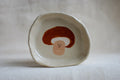 handmade ceramic trinket dish with hand-painted sad mushroom, whimsical stoneware