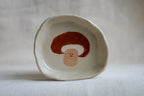 handmade ceramic trinket dish with hand-painted sad mushroom, whimsical stoneware
