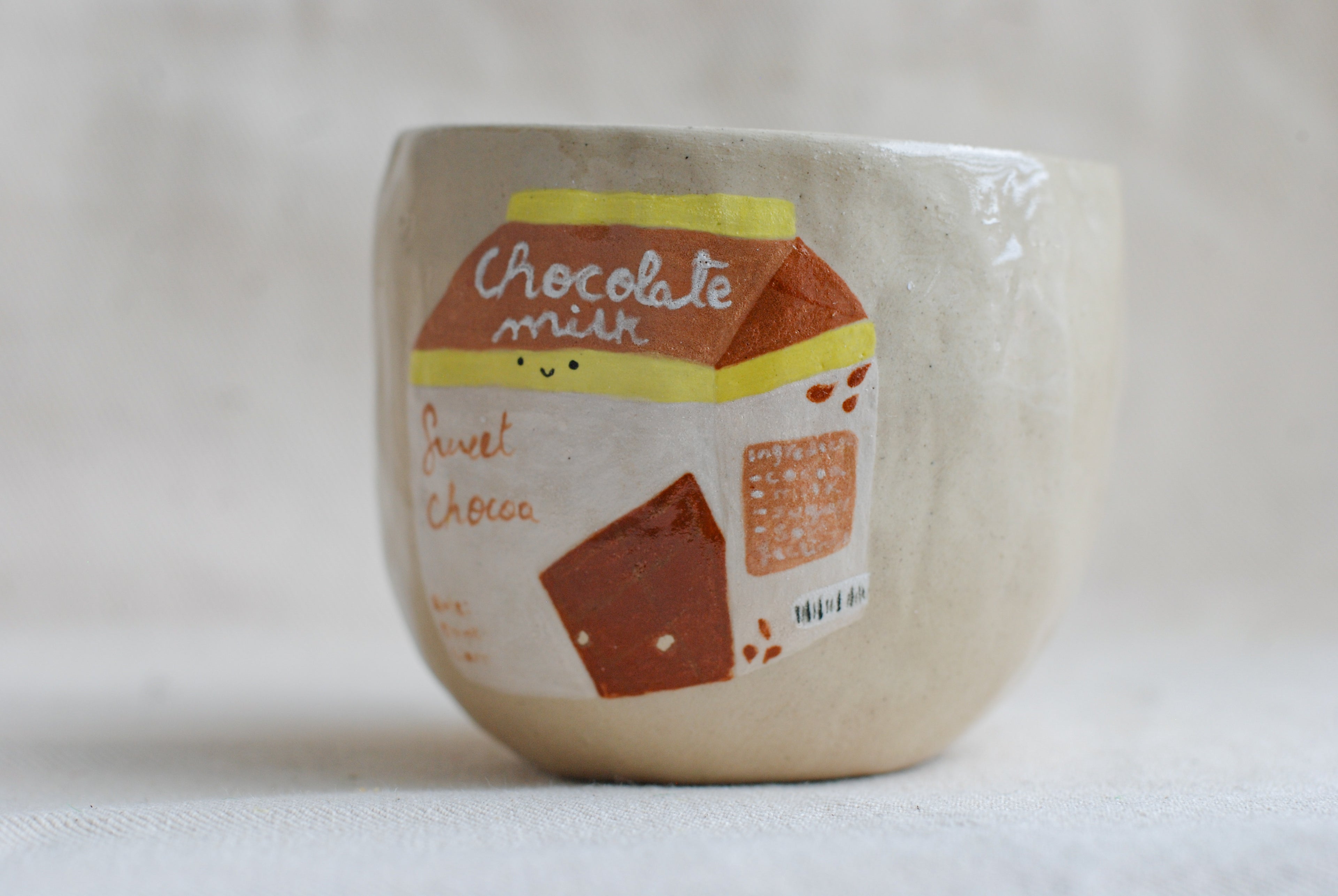 sweet choco cup handmade pottery Netherlands, cute whimsical ceramic cup